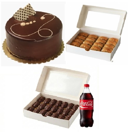 4-6 Kişilik Çikolatalı Yaş Pasta + Cevizli Baklava + Ekler Menü